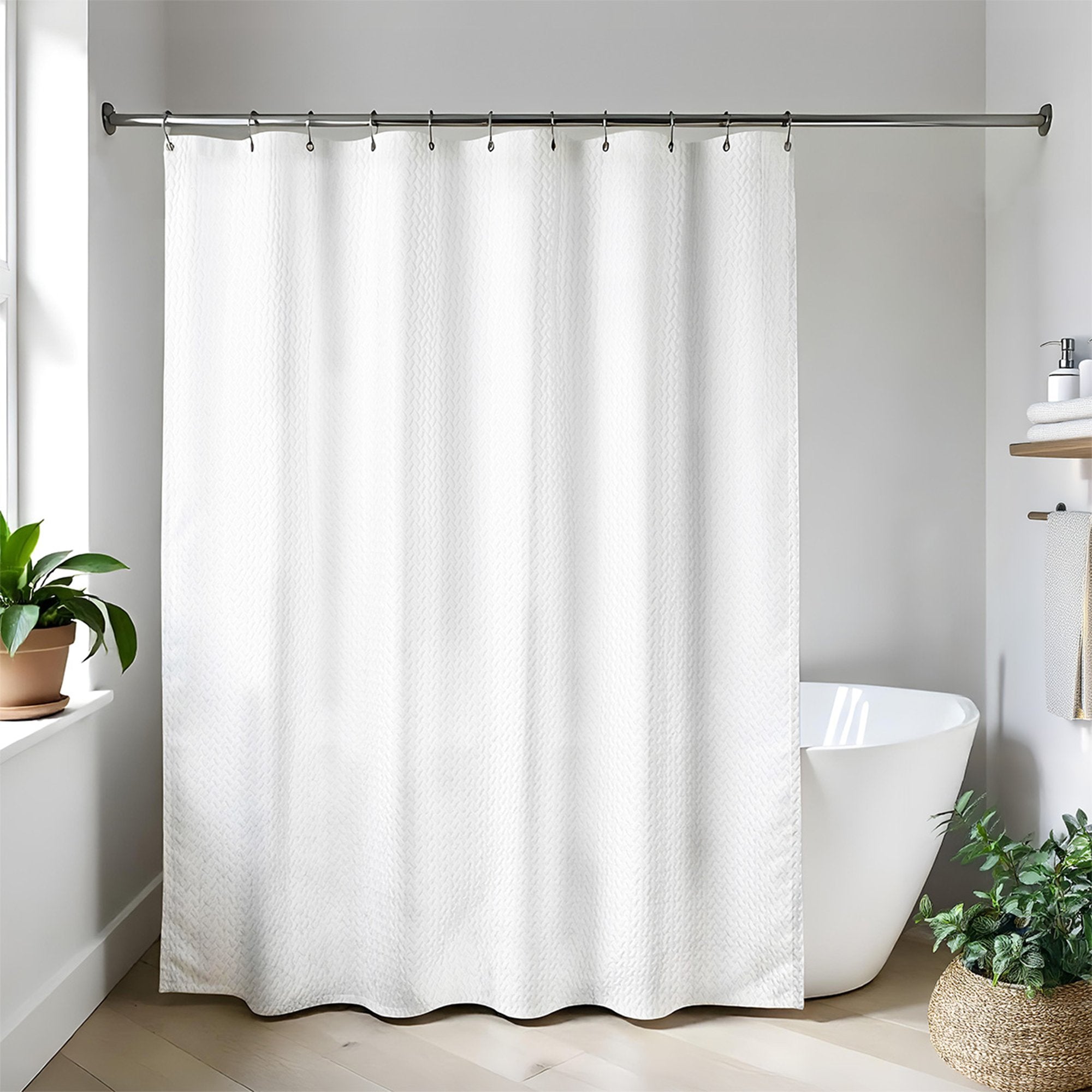 Rideau De Douche 180x180 Cm Gris Gaufré - Imitation Lin, Imperméable, Lavable, Avec 12 Anneaux