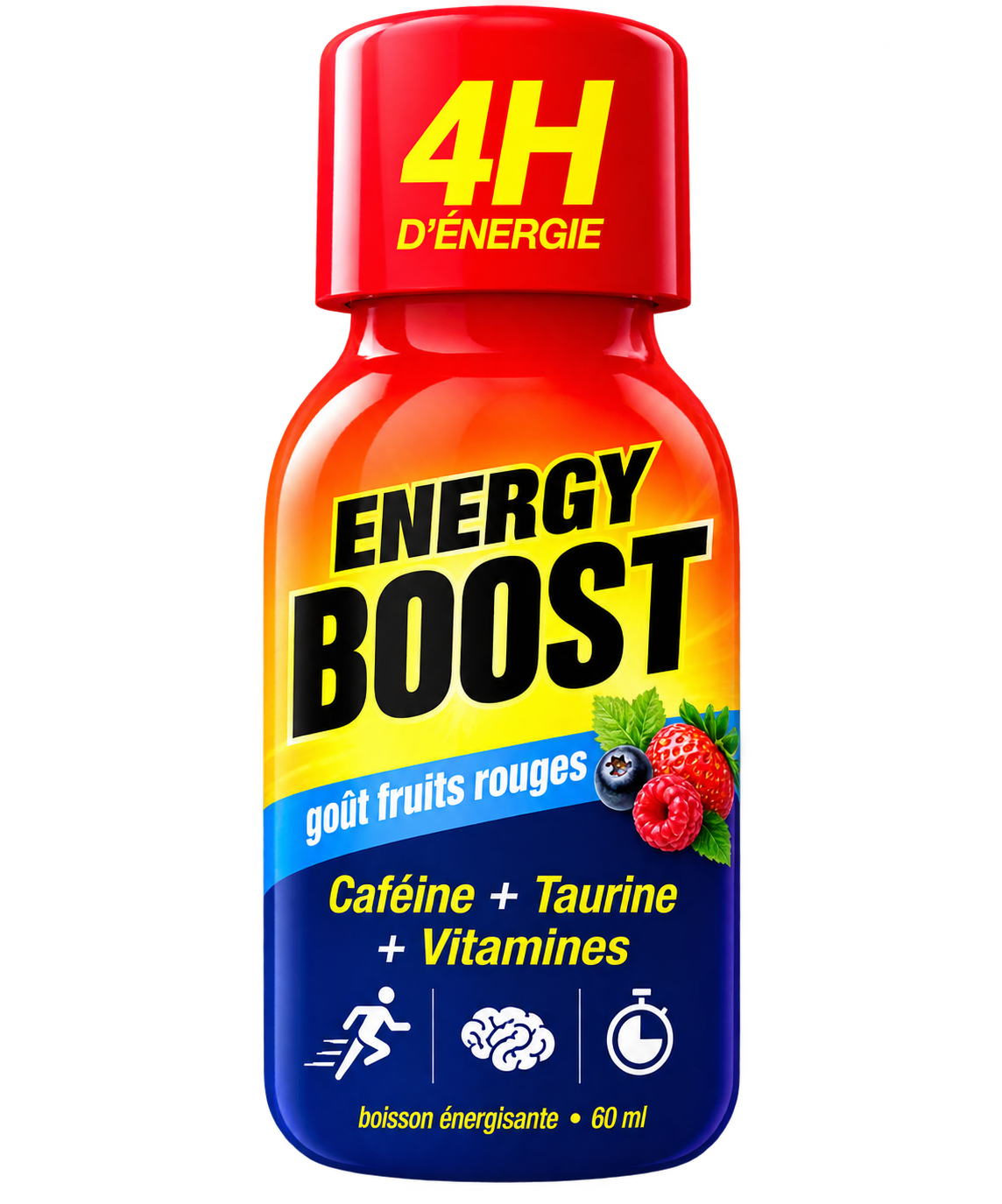 Shot énergisant 4H goût fruits rouges sans sucre